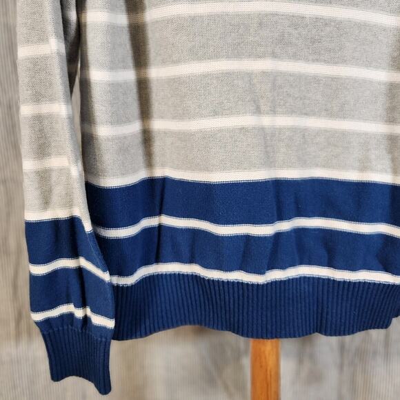 Tommy Hilfiger $90 Medium Gray Blue Striped 100% Cotton Quarter Zip Sweater - Picture 2 of 9